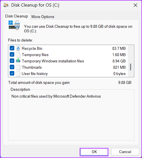 Run-disk-cleanup-2 أفضل 7 طرق لإصلاح خطأ "لا يمكن إنشاء نقطة استعادة 0x80042306" في Windows