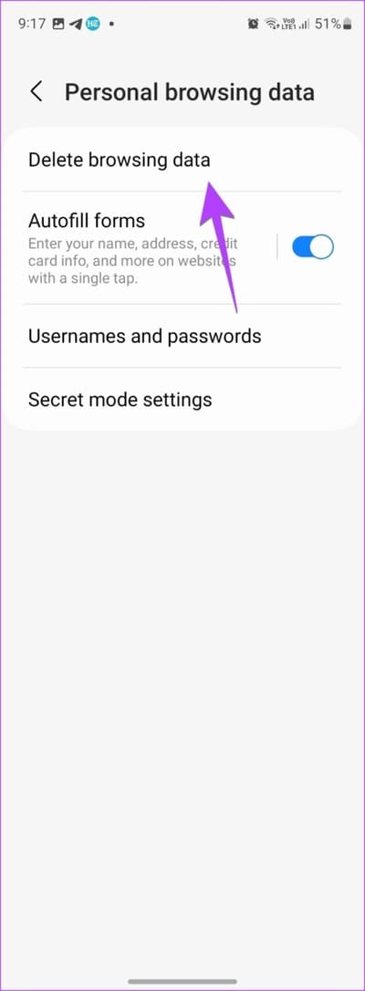 Samsung-Internet-Browsing-Data-566x1536-1 4 طرق لمسح ذاكرة التخزين المؤقت في هواتف Samsung Galaxy