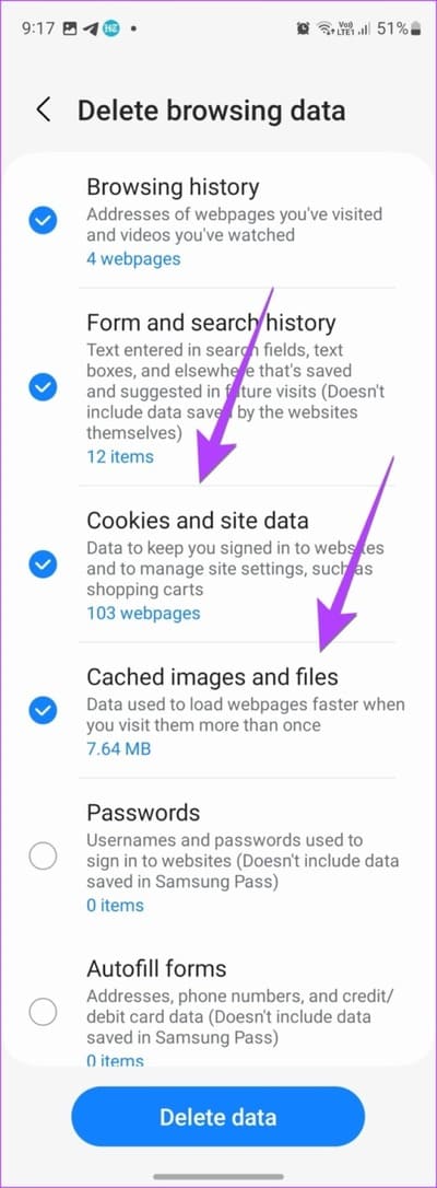 Samsung-Internet-Browsing-Data-Delete-566x1536-1 4 طرق لمسح ذاكرة التخزين المؤقت في هواتف Samsung Galaxy