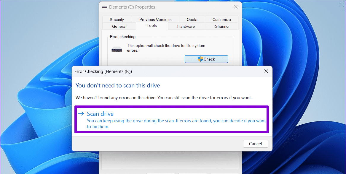 Scan-Drive-for-Errors-e1688656001115 أفضل 6 طرق لإصلاح عدم عرض محرك أقراص USB للملفات والمجلدات على Windows 11