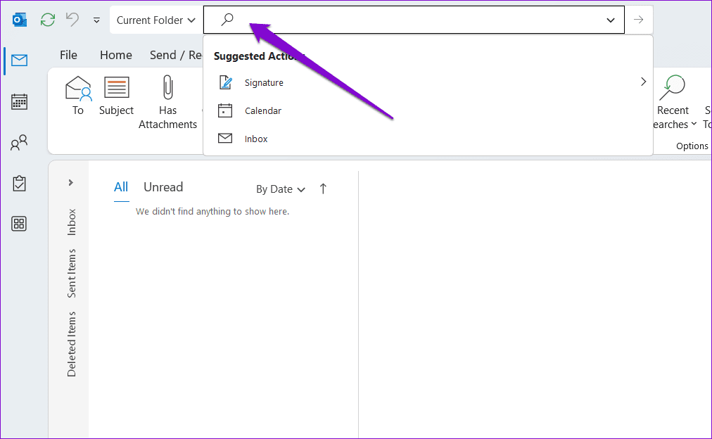 Search-For-Outlook-Draft-1 أفضل 6 طرق لإصلاح عدم حفظ المسودات في Microsoft Outlook على Windows