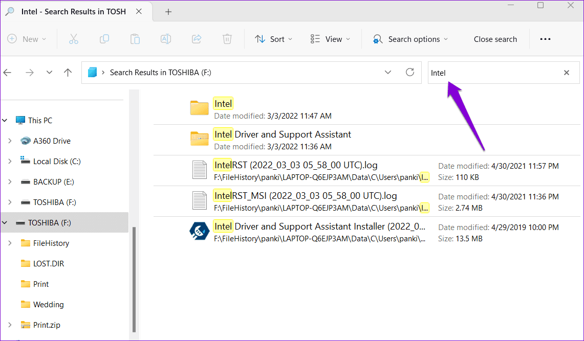 Search-for-File-in-File-Explorer أفضل 6 طرق لإصلاح عدم عرض محرك أقراص USB للملفات والمجلدات على Windows 11