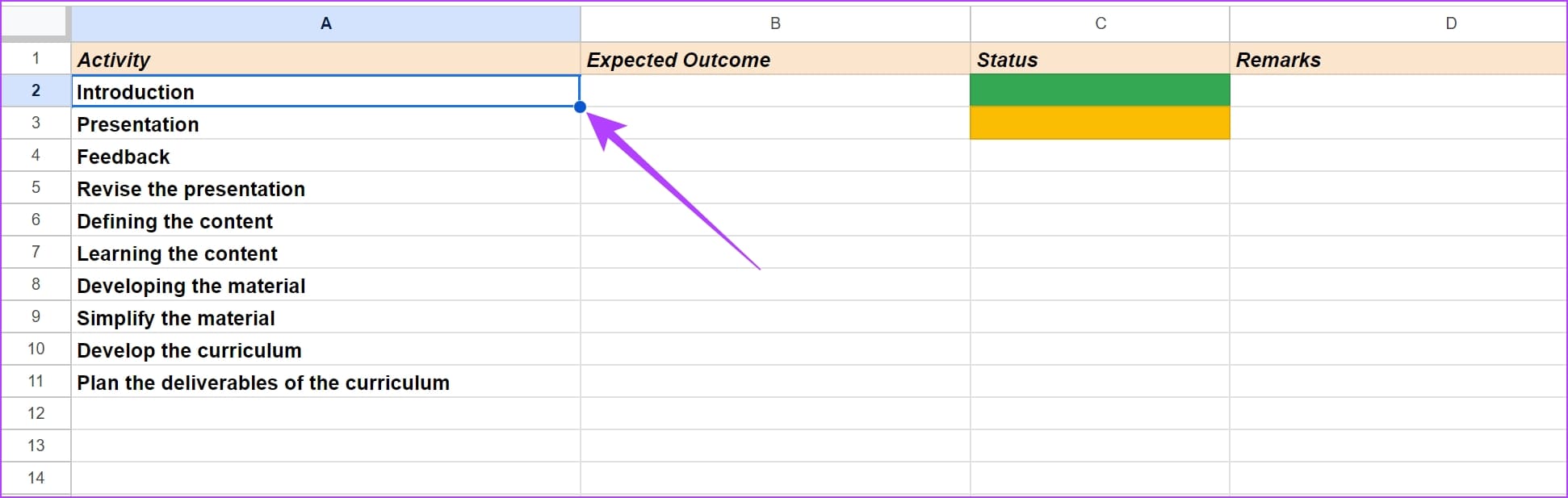 Select-Cell كيفية تغيير حجم الخلية في Google Sheets