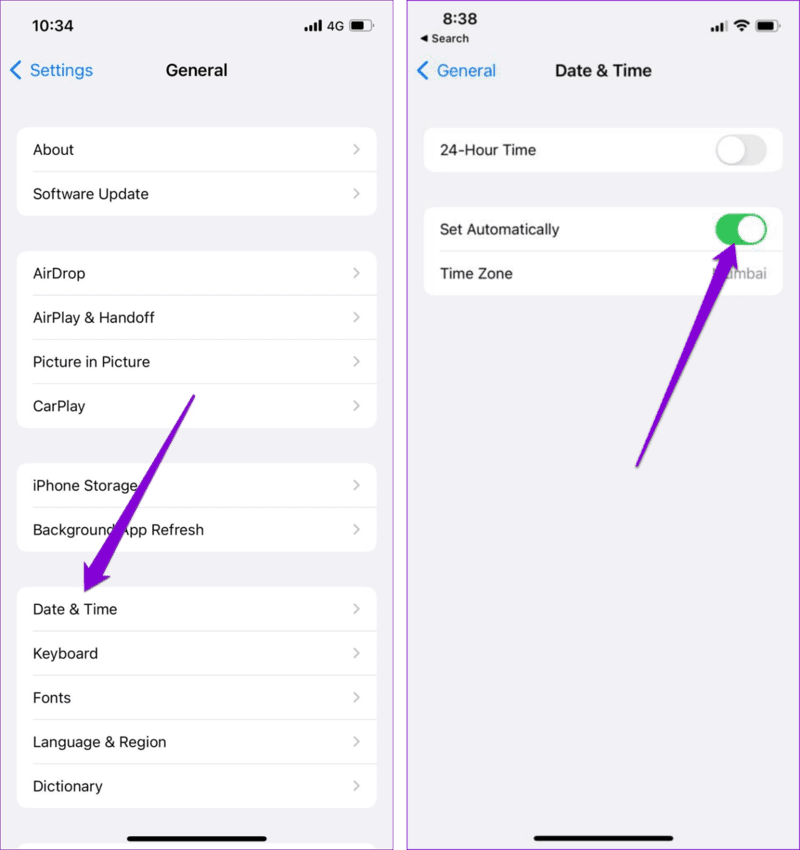Set-Date-and-Time-Automatically-on-iPhone-10-1445x1536-1 أفضل 7 طرق لإصلاح تعذر تسجيل الدخول إلى Snapchat على Android و iPhone