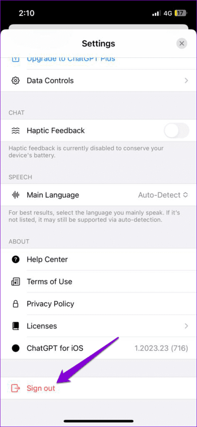 Sign-Out-of-ChatGPT-App-on-iPhone أفضل 7 طرق لإصلاح عدم عمل تطبيق ChatGPT على iPhone