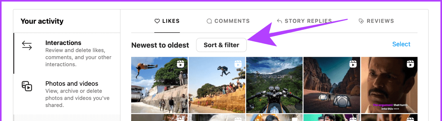 Sort-Filter-Likes-Instagram-1536x1123-1-e1690727815569 كيفية إلغاء الإعجاب أو إلغاء حفظ جميع المنشورات على Instagram دفعة واحدة