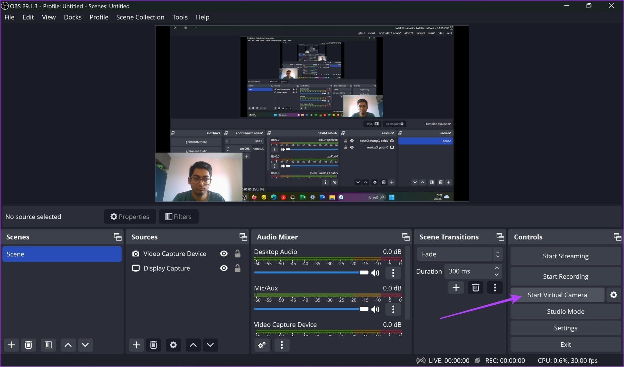 Start-virtual-camera-2048x1206-1 كيفية إعداد الكاميرا الافتراضية OBS  على نظامي التشغيل Windows و Mac