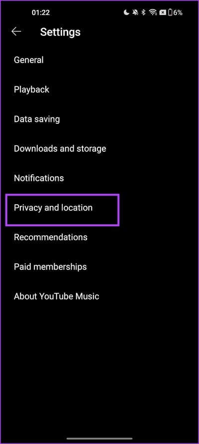 Tap-on-Privacy-and-Location كيفية عرض وحذف سجل YouTube Music