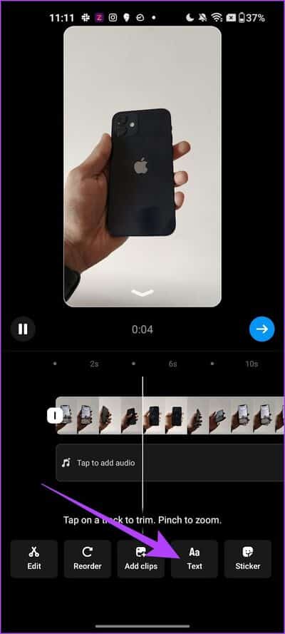 Tap-on-Text-2 كيفية تحرير Reels باستخدام محرر Instagram المدمج