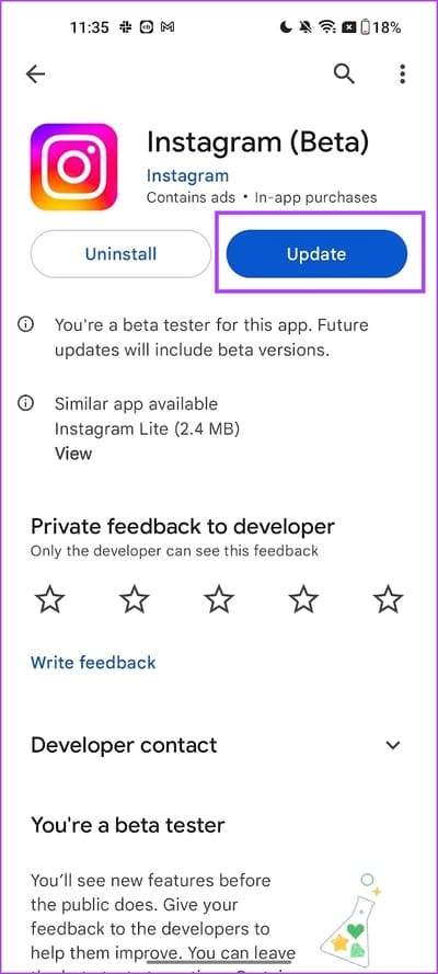 Tap-on-Update-2 كيفية ترك البرنامج التجريبي Beta على متجر Google Play