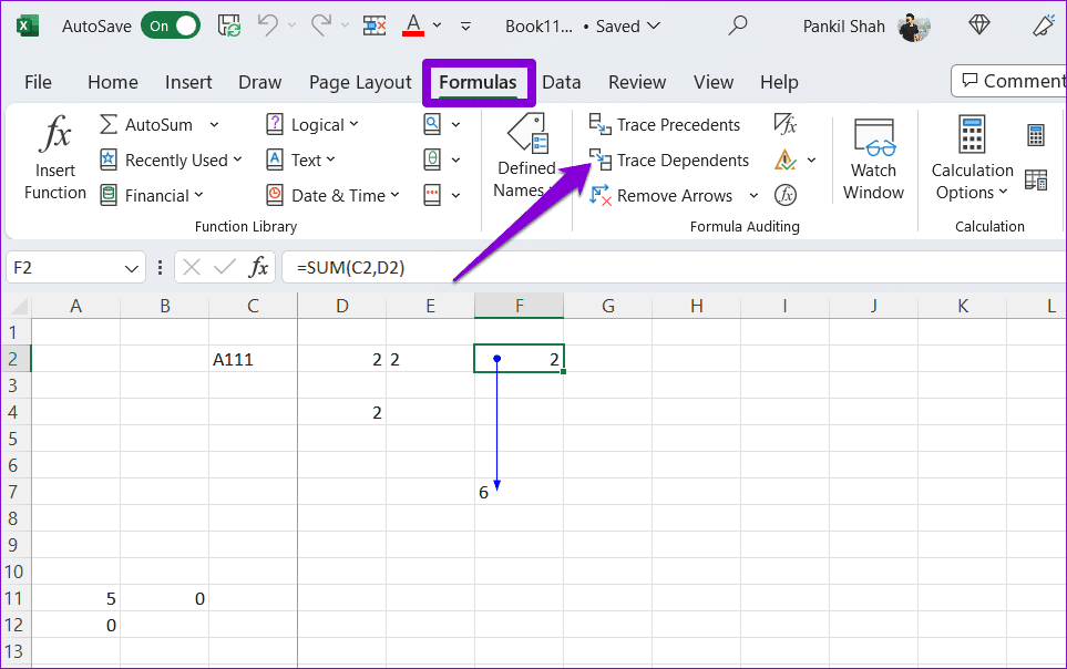 Trace-Dependents-in-Excel أفضل 7 طرق لإصلاح عدم عمل الصيغ في Microsoft Excel على Windows