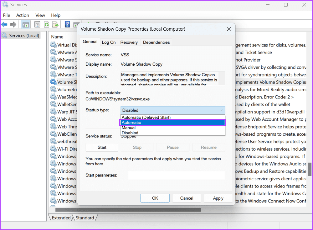 Tweak-Volume-Shadow-Copy-Service-3 أفضل 8 طرق لإصلاح خطأ "استعادة النظام لم تكتمل بنجاح" على Windows