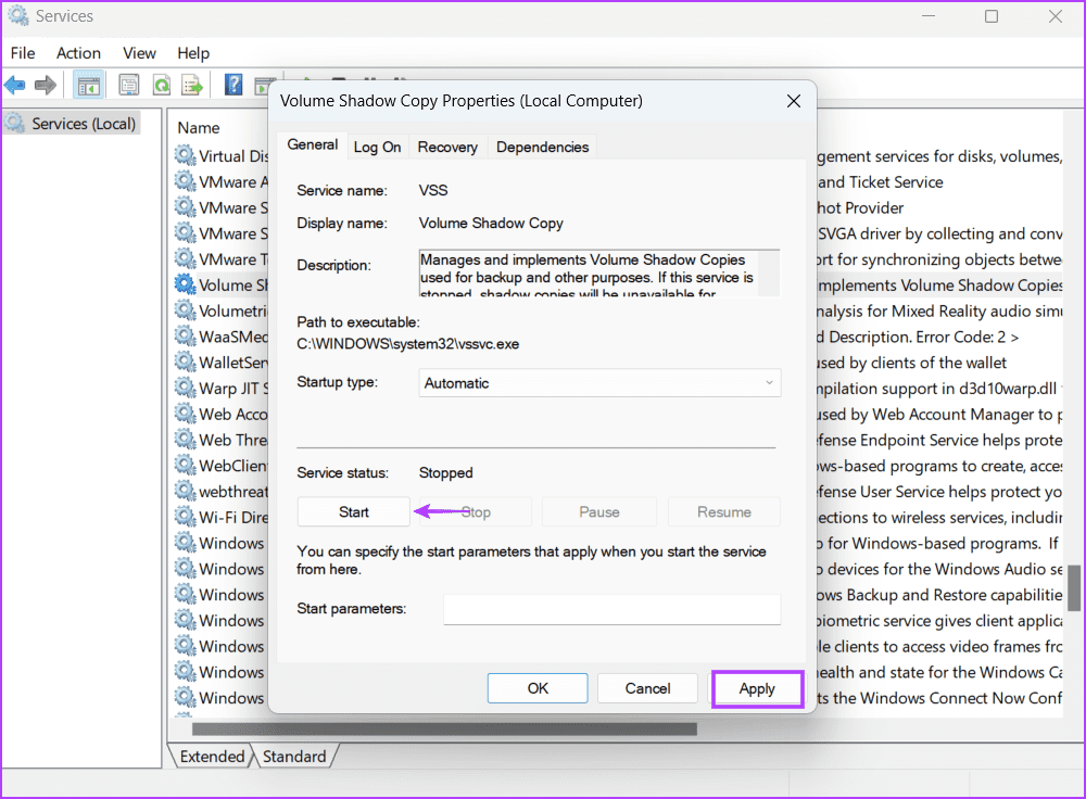 Tweak-Volume-Shadow-Copy-Service-4 أفضل 8 طرق لإصلاح خطأ "استعادة النظام لم تكتمل بنجاح" على Windows