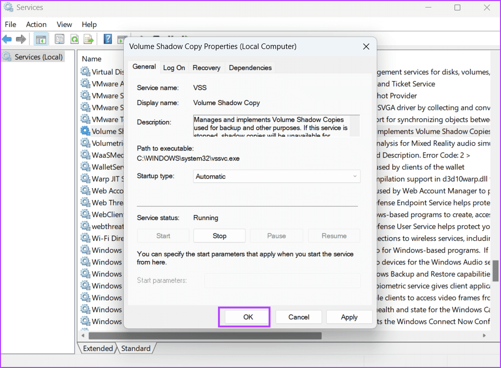 Tweak-Volume-Shadow-Copy-Service-5 أفضل 8 طرق لإصلاح خطأ "استعادة النظام لم تكتمل بنجاح" على Windows