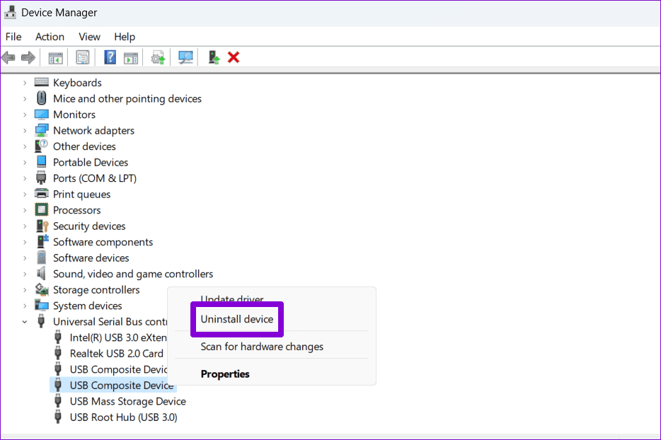 Uninstall-USB-Driver-on-Windows أفضل 6 طرق لإصلاح عدم عرض محرك أقراص USB للملفات والمجلدات على Windows 11
