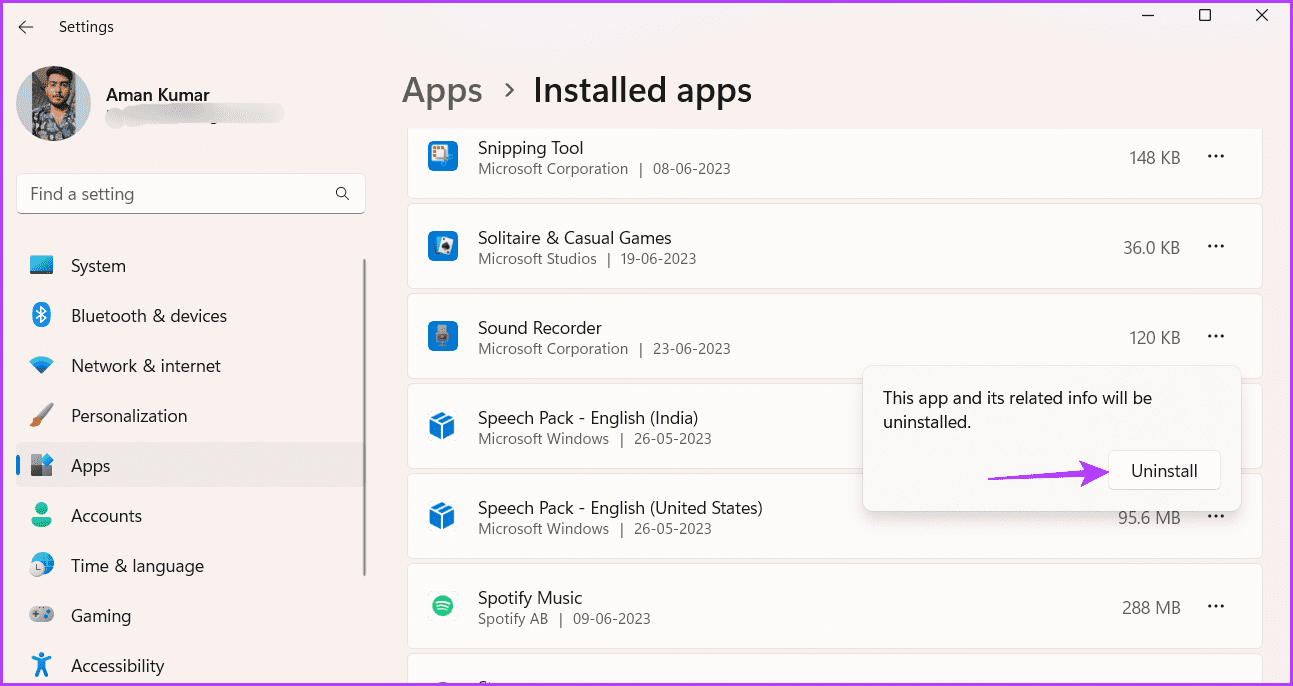 Uninstall-again أفضل 5 طرق لإصلاح عدم عمل مسجل الصوت على Windows 11