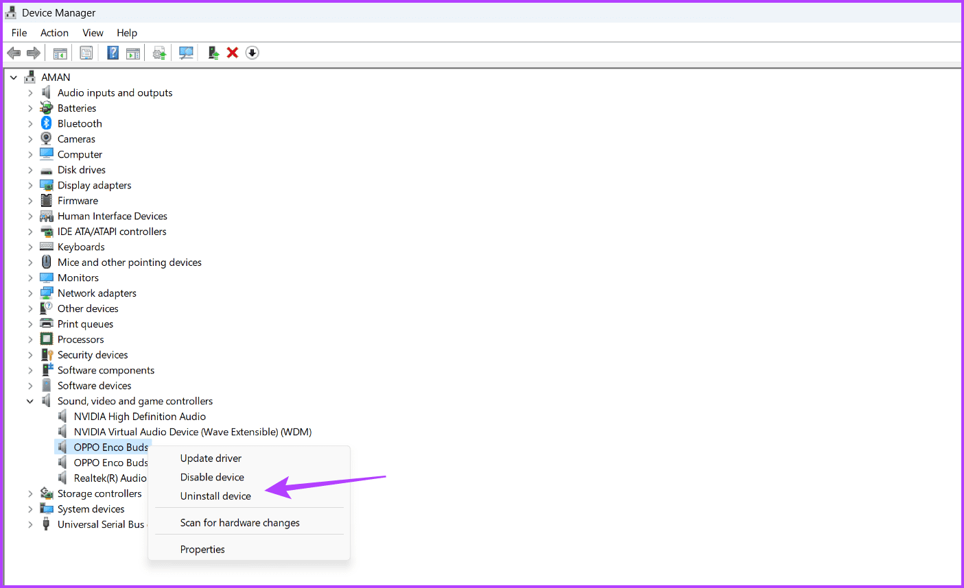 Uninstall-device-1 أفضل 5 طرق لإصلاح عدم عمل الميكروفون في Xbox Game Bar على Windows 11