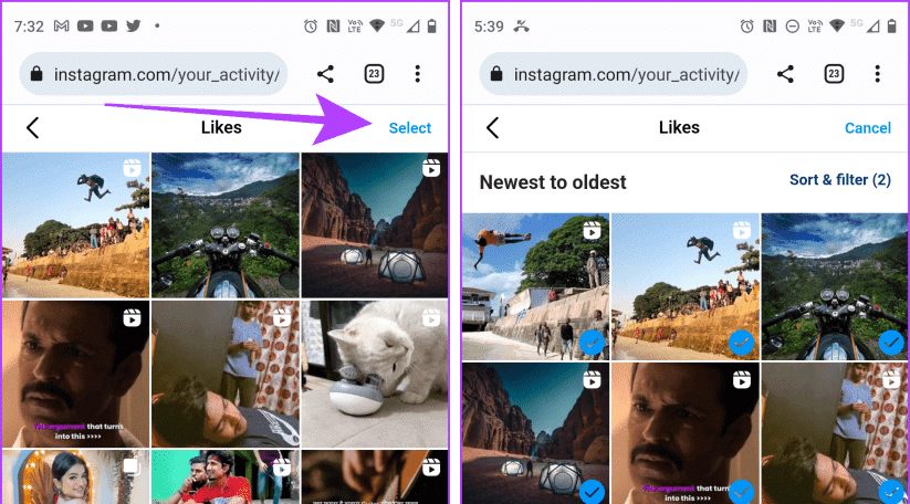 Unlike-All-Photos-on-Instagram-at-Once-using-browser-on-mobile-1-e1690727765626 كيفية إلغاء الإعجاب أو إلغاء حفظ جميع المنشورات على Instagram دفعة واحدة