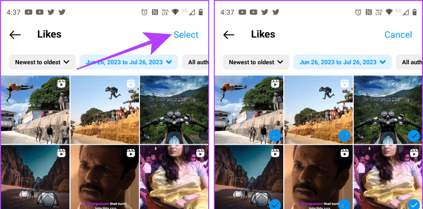 Unlike-All-Posts-on-Instagram-from-a-Date-e1690727510146 كيفية إلغاء الإعجاب أو إلغاء حفظ جميع المنشورات على Instagram دفعة واحدة