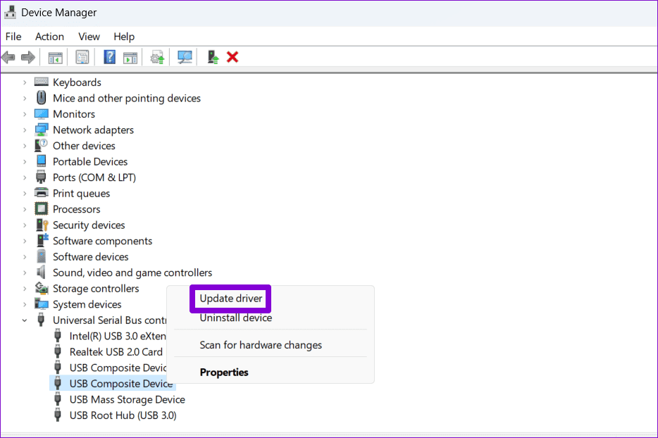 Update-USB-Driver-on-Windows أفضل 6 طرق لإصلاح عدم عرض محرك أقراص USB للملفات والمجلدات على Windows 11