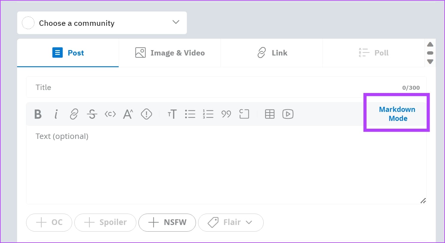 Use-Markdown-Mode كيفية استخدام تنسيق النص على Reddit باستخدام وضع Markdown
