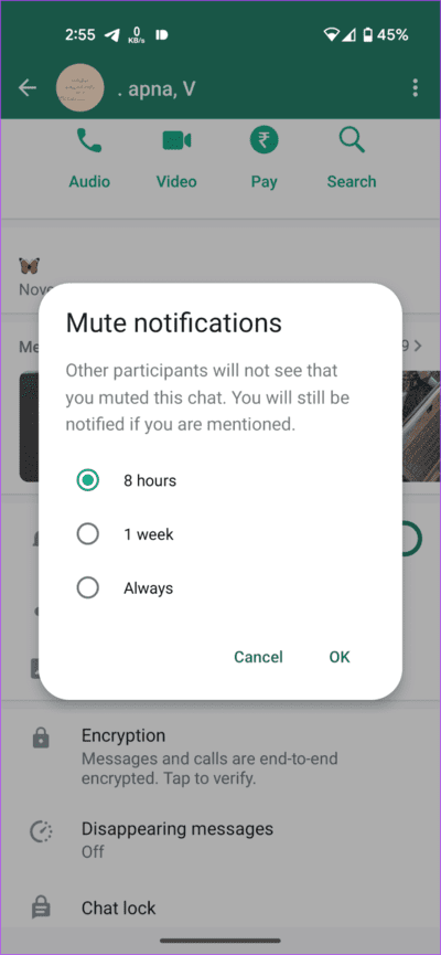 WhatsApp-Chat-Mute-Time-710x1536-1 3 طرق لإيقاف تلقي رسائل WhatsApp دون حظر