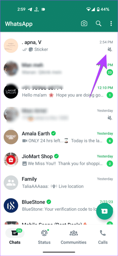WhatsApp-Mute-Icon-710x1536-1 3 طرق لإيقاف تلقي رسائل WhatsApp دون حظر
