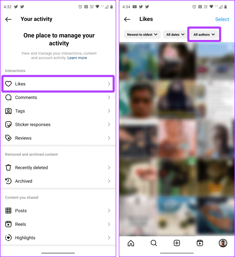 Your-Activity-and-Likes-on-Instagram-2 كيفية إلغاء الإعجاب أو إلغاء حفظ جميع المنشورات على Instagram دفعة واحدة
