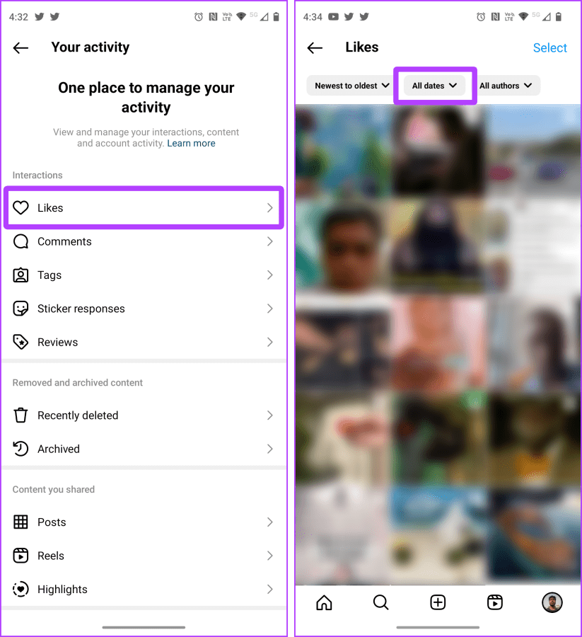 Your-Activity-and-Likes-on-Instagram-3 كيفية إلغاء الإعجاب أو إلغاء حفظ جميع المنشورات على Instagram دفعة واحدة