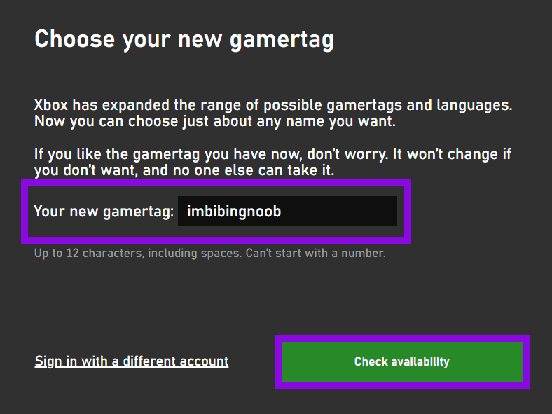 add-gamertag-and-hit-check-availability كيفية تغيير اسمك على Fortnite باستخدام أي جهاز