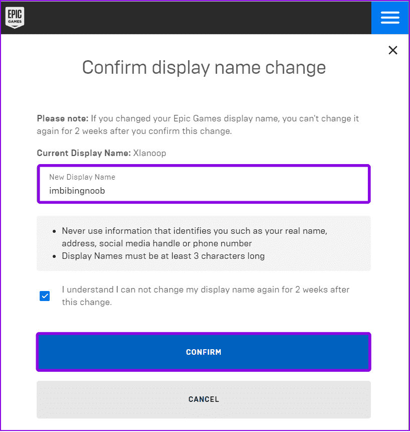 add-the-new-name-and-hit-confirm كيفية تغيير اسمك على Fortnite باستخدام أي جهاز
