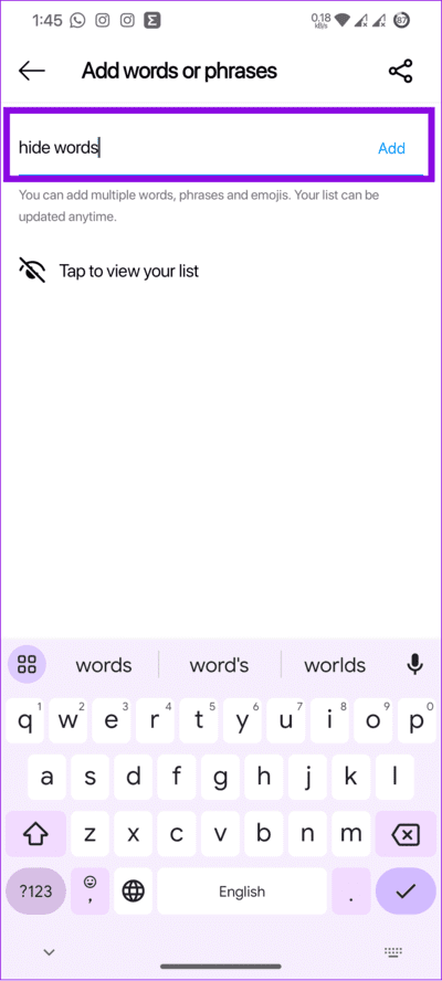 add-the-words-and-choose-add-to-confirm كيفية كتم صوت شخص ما أو حظره في Threads