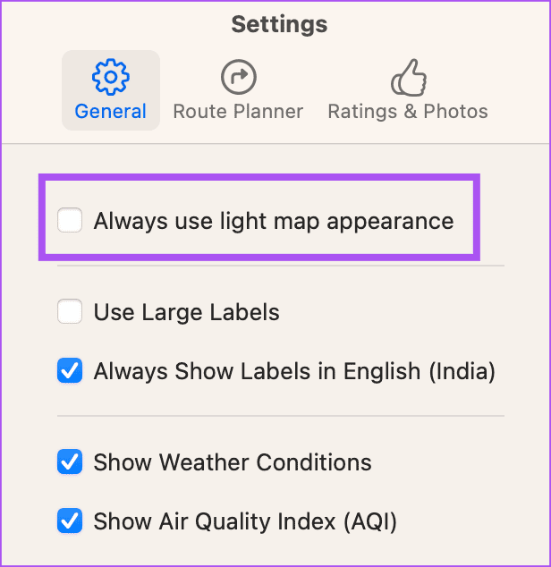 always-use-light-map-appearance-Mac أفضل 5 إصلاحات لعدم عمل الوضع الداكن في Apple Maps على iPhone و Mac