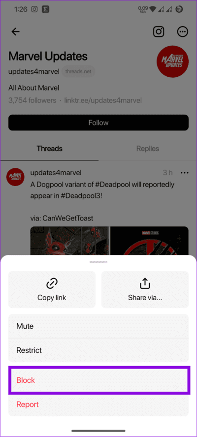 choose-Block كيفية كتم صوت شخص ما أو حظره في Threads