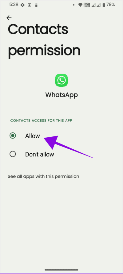 choose-allow-to-solve-whatsapp-not-showing-contacts 8 طرق لإصلاح عدم عرض أسماء جهات الاتصال على Whatsapp
