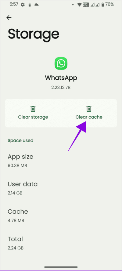 choose-clear-cache 8 طرق لإصلاح عدم عرض أسماء جهات الاتصال على Whatsapp