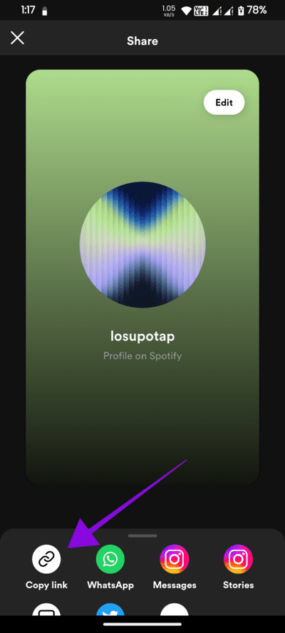 choose-copy-link-to-confirm كيفية تغيير اسم مستخدم واسم العرض على Spotify