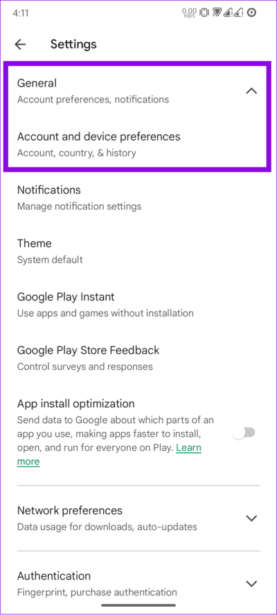 choose-general-and-tap-account-and-device-preferences كيفية تغيير اللغة على هاتف Android