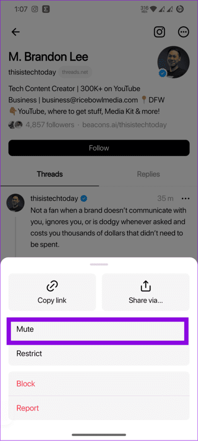 choose-mute-to-confirm كيفية كتم صوت شخص ما أو حظره في Threads