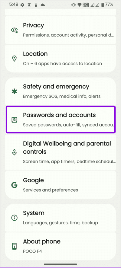 choose-passwords-and-accounts 8 طرق لإصلاح عدم عرض أسماء جهات الاتصال على Whatsapp