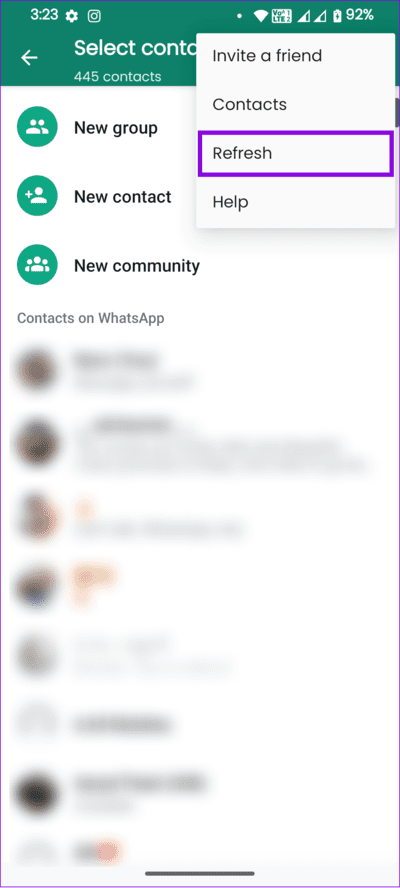 choose-refresh-to-confirm 8 طرق لإصلاح عدم عرض أسماء جهات الاتصال على Whatsapp