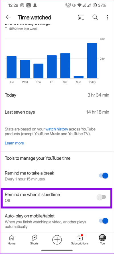 choose-remind-me-when-its-done طريقتان لمعرفة مقدار الوقت الذي تقضيه على YouTube