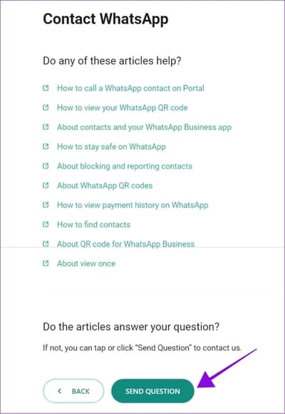 choose-send-question 8 طرق لإصلاح عدم عرض أسماء جهات الاتصال على Whatsapp