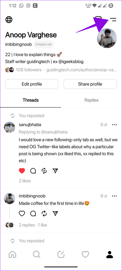 choose-the-menu-option-at-the-top-right-corner كيفية كتم صوت شخص ما أو حظره في Threads
