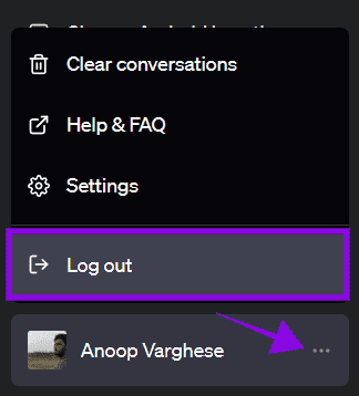 choose-the-three-dots-and-hti-the-log-out-button 11 طريقة لإصلاح خطأ "لم يتم العثور على المحادثة" في ChatGPT