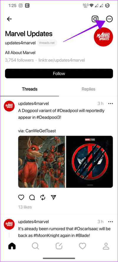 choose-the-three-dots-over-the-profile كيفية كتم صوت شخص ما أو حظره في Threads