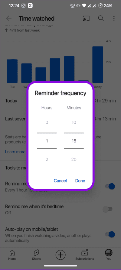 choose-the-time-and-tap-done طريقتان لمعرفة مقدار الوقت الذي تقضيه على YouTube
