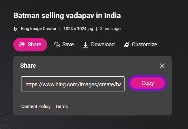 copy-the-link كيفية استخدام Bing Image Creator لإنشاء صور AI رائعة