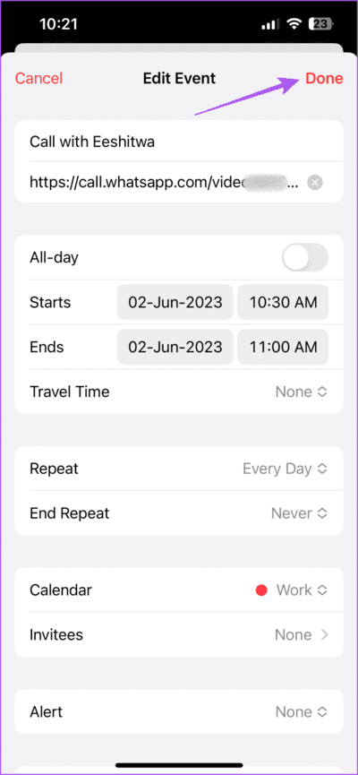 done-editing-whatsapp-call-iphone-calendar-710x1536-1 كيفية جدولة مكالمات WhatsApp في تطبيق Calendar على iPhone