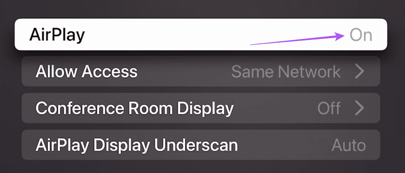enable-airplay-settings-apple-tv أفضل 6 إصلاحات لعدم عمل AirPlay على Apple TV